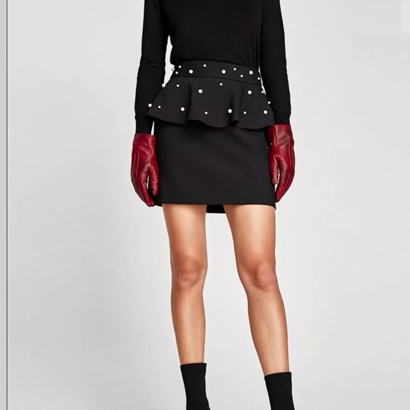 Zara Peplum Skirt with Faux Pearls NWT - Picture 2 of 6